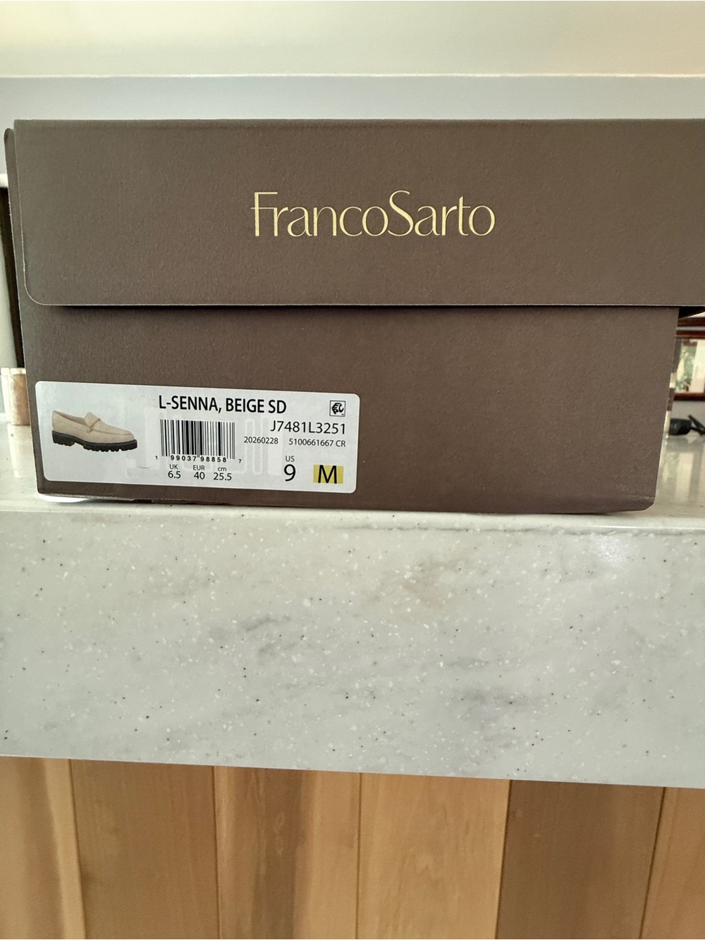 Franco Sarto Beige Suede Lug Sole Loafer with Gold Accent - Picture 6 of 7